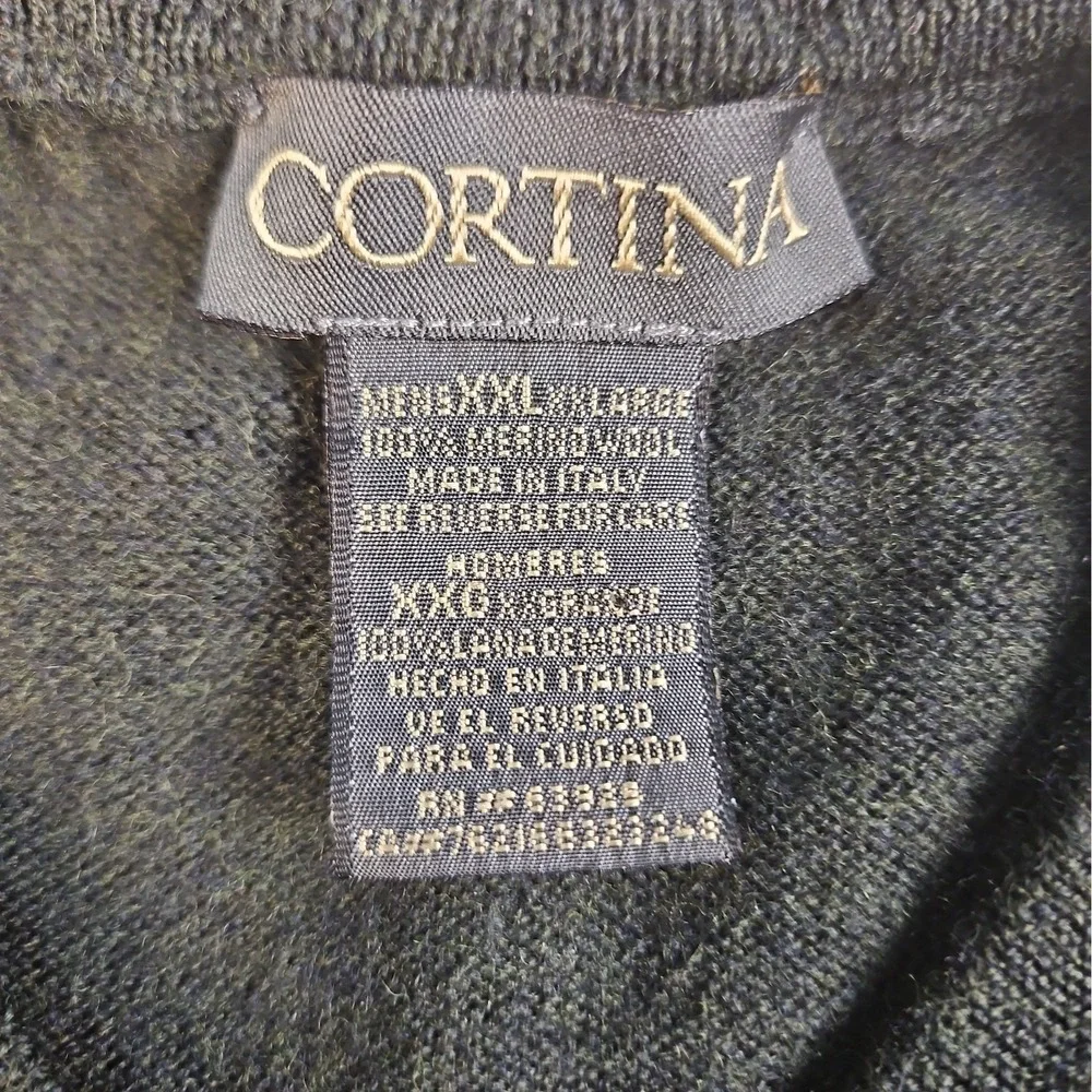 Cortina Men's 100% Merino Wool V‑Neck Sweater Size XXL Made In Italy Soft Warm
